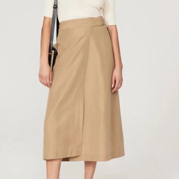 Vince Beige Linen Blend Wrap Midi Skirt Women’s Size 14 Workwear Neutral - Picture 1 of 7